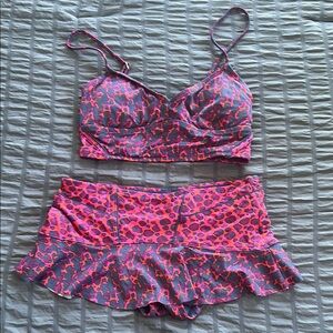 Marc Jacobs Pink and Gray Bikini with Ruffled Skirt